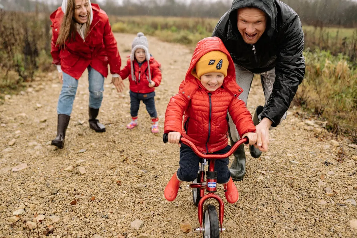 Happy family exploring together